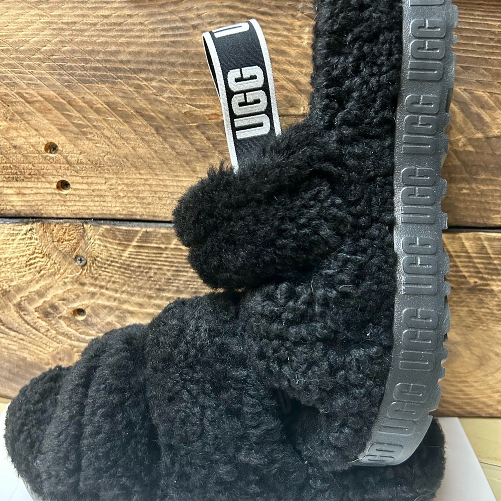 UGG Black Fluffy Slippers